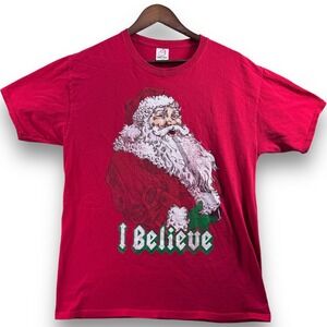 Dec 25th Holiday Time Santa Claus T-Shirt Mens Large L Christmas Believe Red